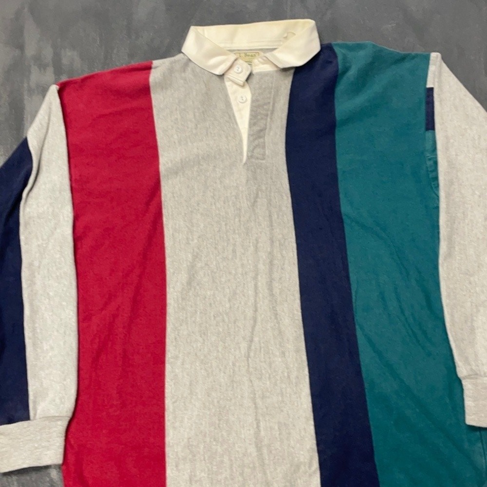 Vintage LL Bean Colorblock Rugby Polo Shirt Mens L Multi 90s
